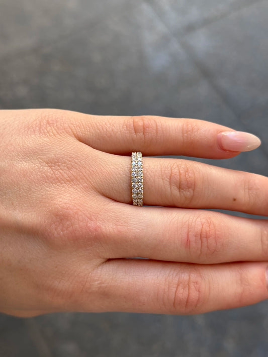 Ladies Two Row Yellow Gold and Diamond Wedding Band