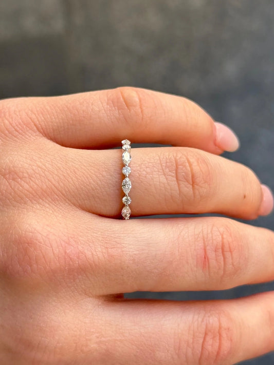 Ladies White Gold Marquise and Round Diamond Wedding Band