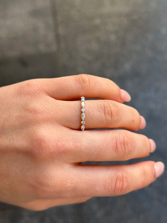 Ladies White Gold Marquise and Round Diamond Wedding Band