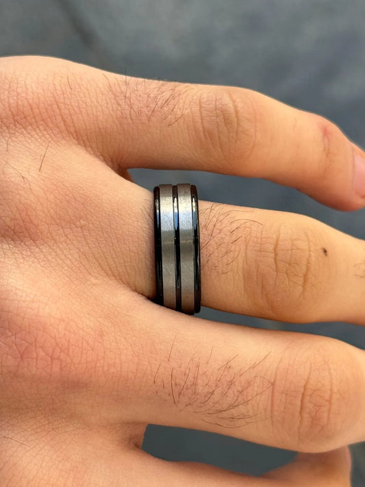 Men's Alternating Black and Silver Wedding Band