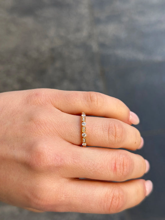 Ladies Alternating Double Stone Milgrain and Bezel Set Wedding Band