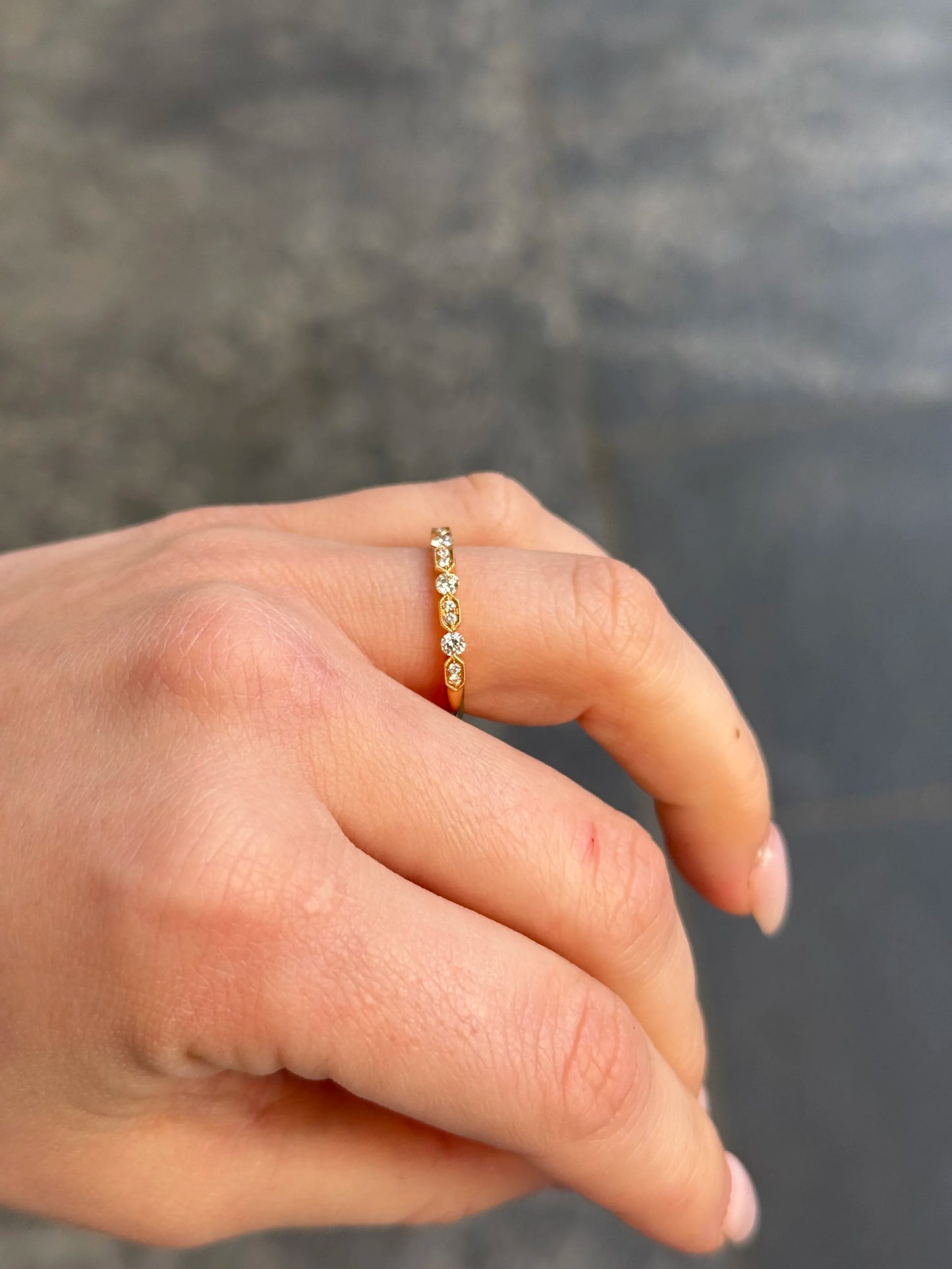 Ladies Alternating Double Stone Milgrain and Bezel Set Wedding Band
