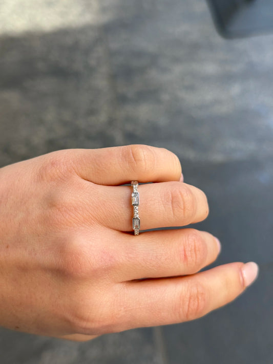 Ladies White Gold Round and Bezel Baguette Diamond Wedding Band