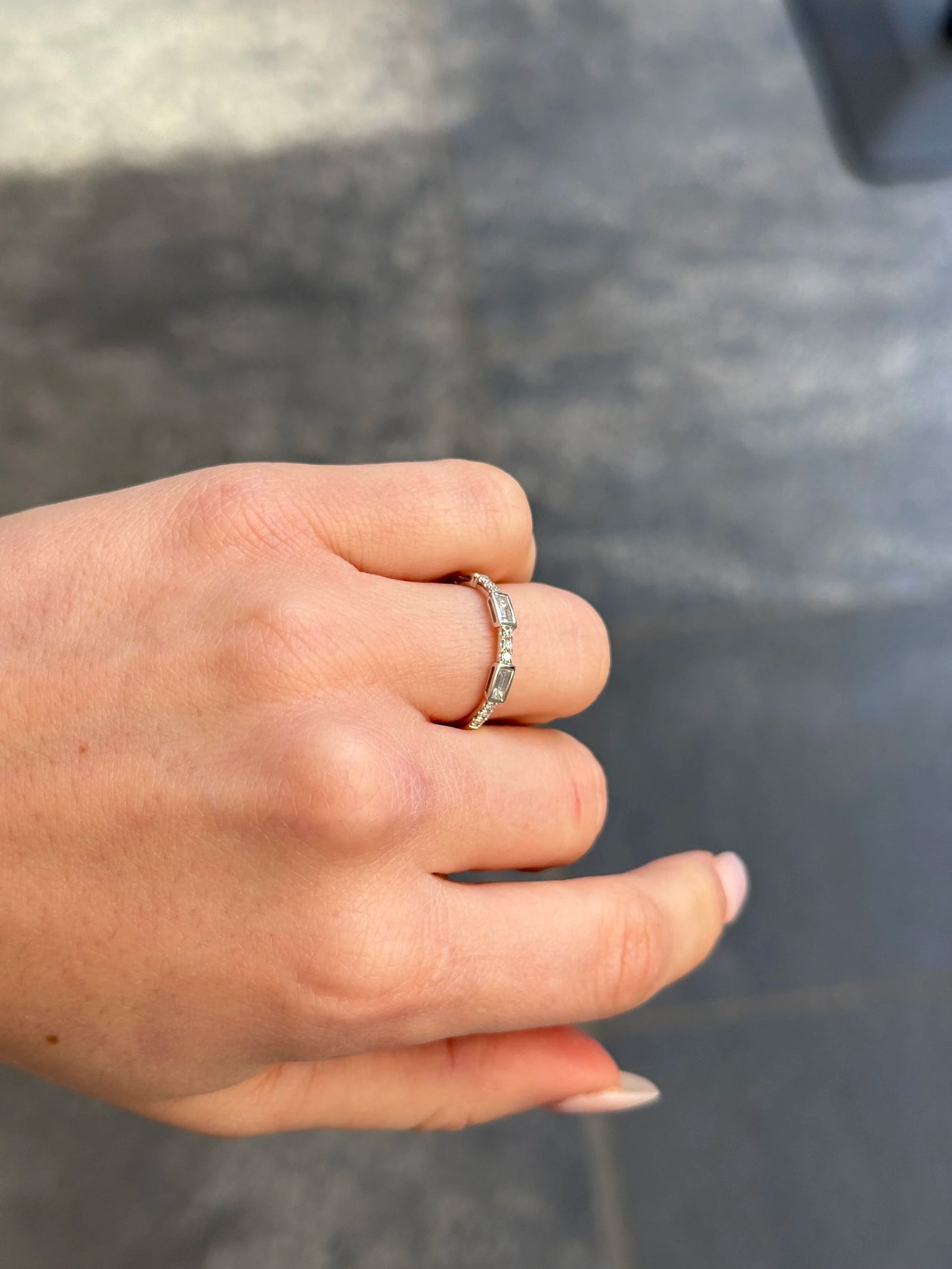 Ladies White Gold Round and Bezel Baguette Diamond Wedding Band