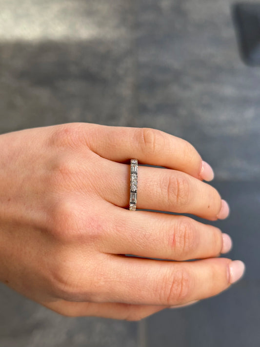 Ladies White Gold Round and Baguette Diamond Wedding Band