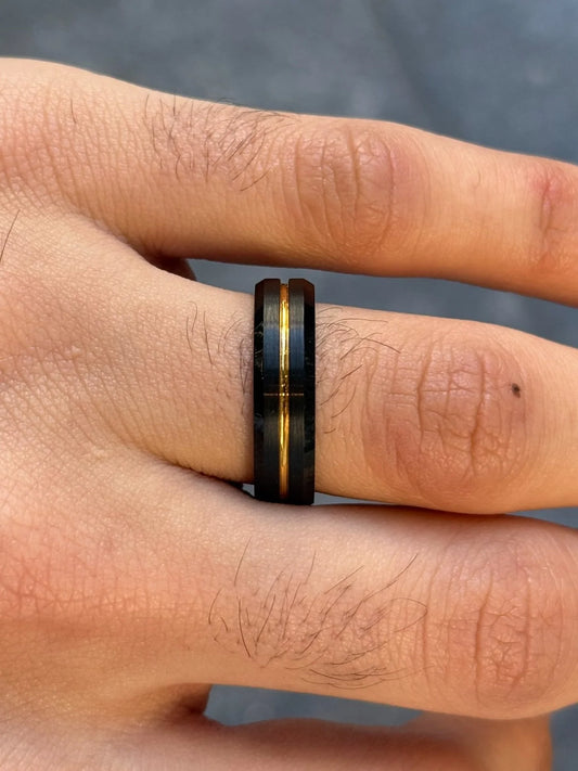 Men's Black with Row of Yellow Wedding Band