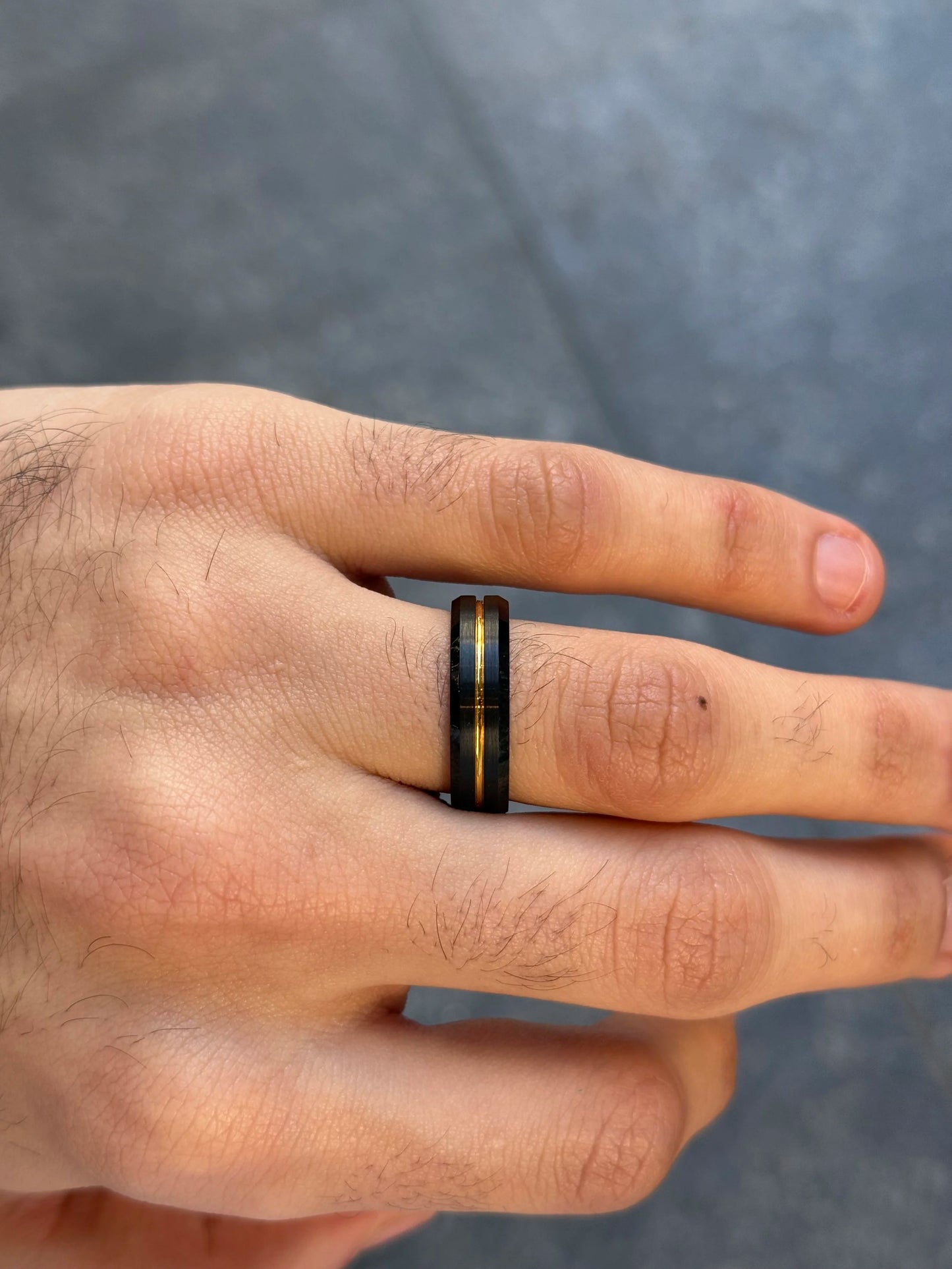Men's Black with Row of Yellow Wedding Band
