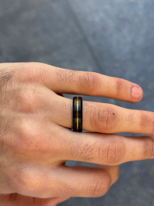 Men's Black with Row of Yellow Wedding Band