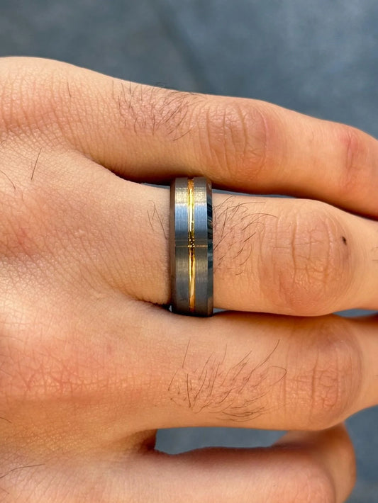 Men's Grey and Row of Yellow Wedding Band