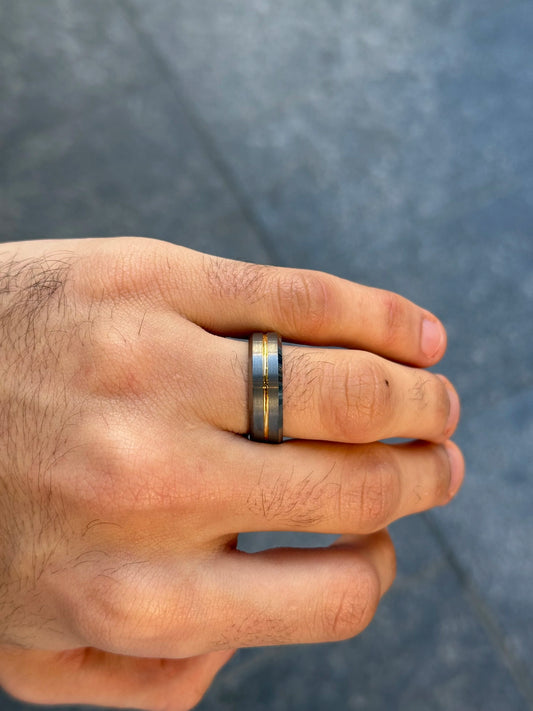 Men's Grey and Row of Yellow Wedding Band