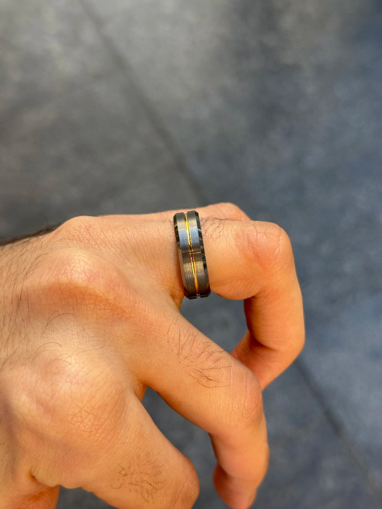 Men's Grey and Row of Yellow Wedding Band