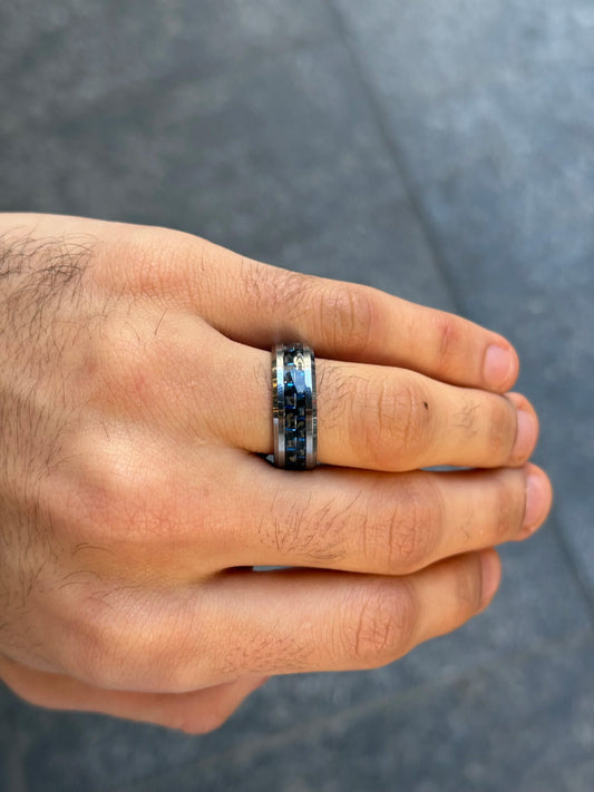 Men's Black and Blue With Grey Outside Wedding Band