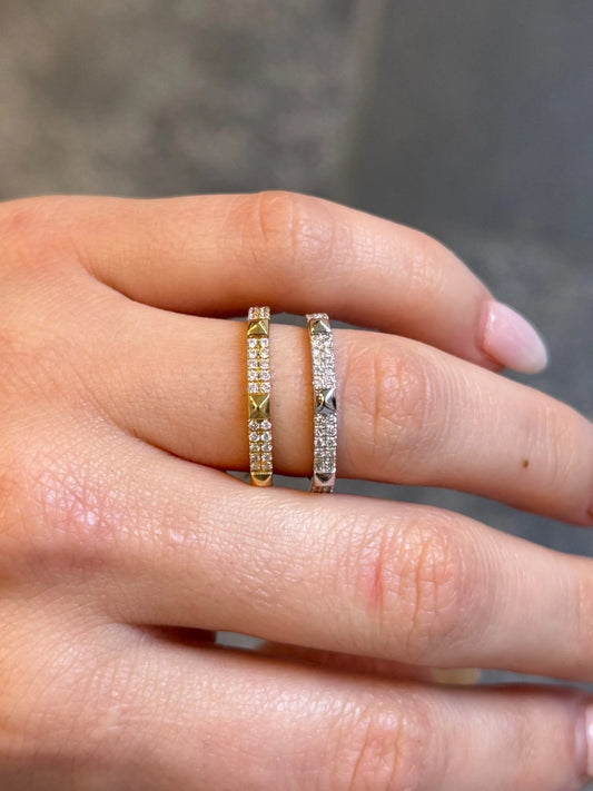 Ladies Alternating Two Row Diamond and Gold Wedding Band