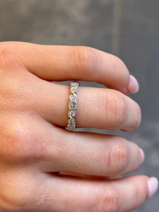 Ladies White Gold Milgrain Wedding Band