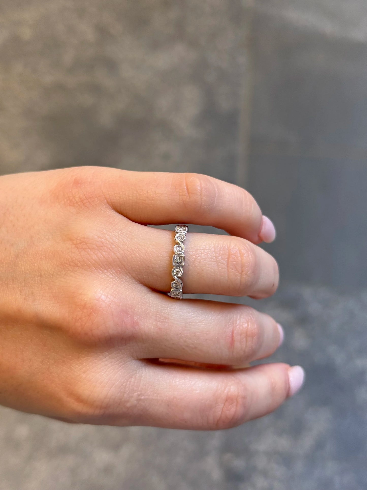 Ladies White Gold Milgrain Wedding Band