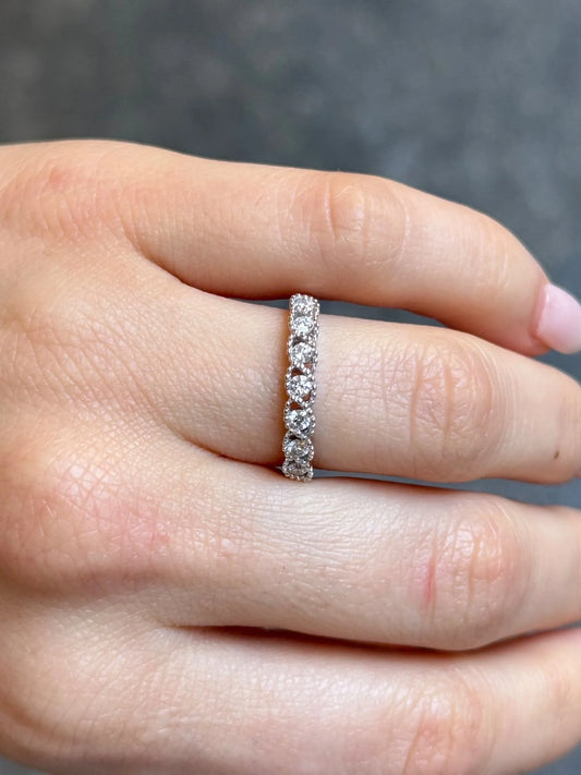 Ladies White Gold East to West Milgrain Diamond Wedding Band