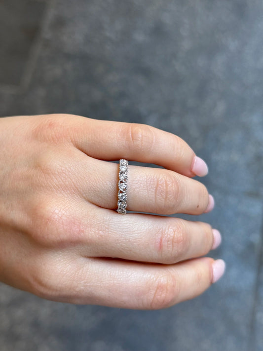 Ladies White Gold East to West Milgrain Diamond Wedding Band