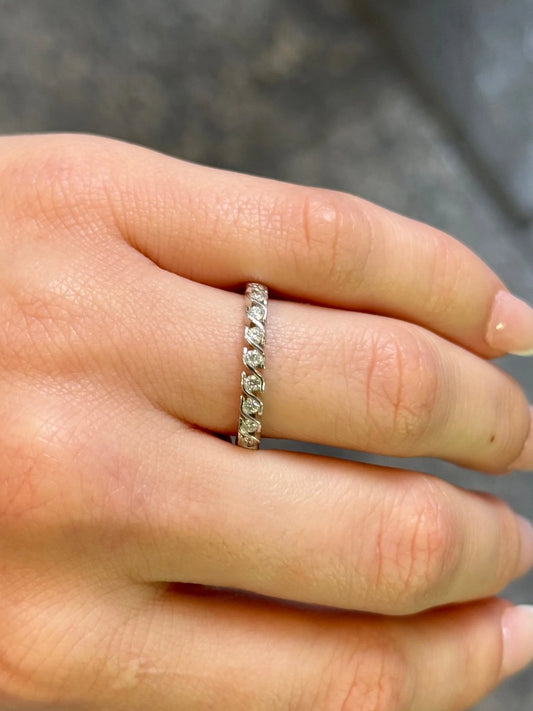 Ladies White Gold Curved Channel Set Diamond Wedding Band