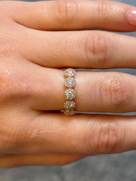 Ladies Rose Gold Cluster Halo Diamond Ring