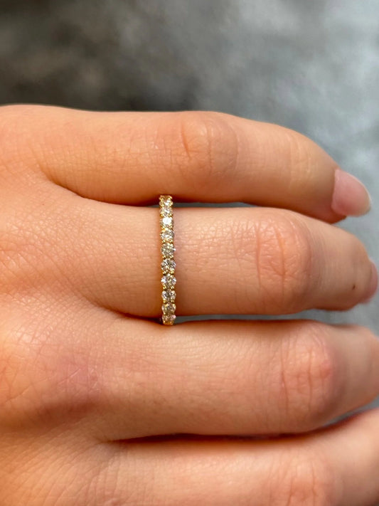 Ladies Yellow Gold "U" Shaped Halfway  Diamond Wedding Band