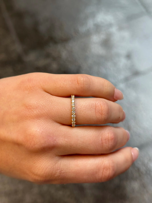 Ladies Yellow Gold "U" Shaped Halfway  Diamond Wedding Band