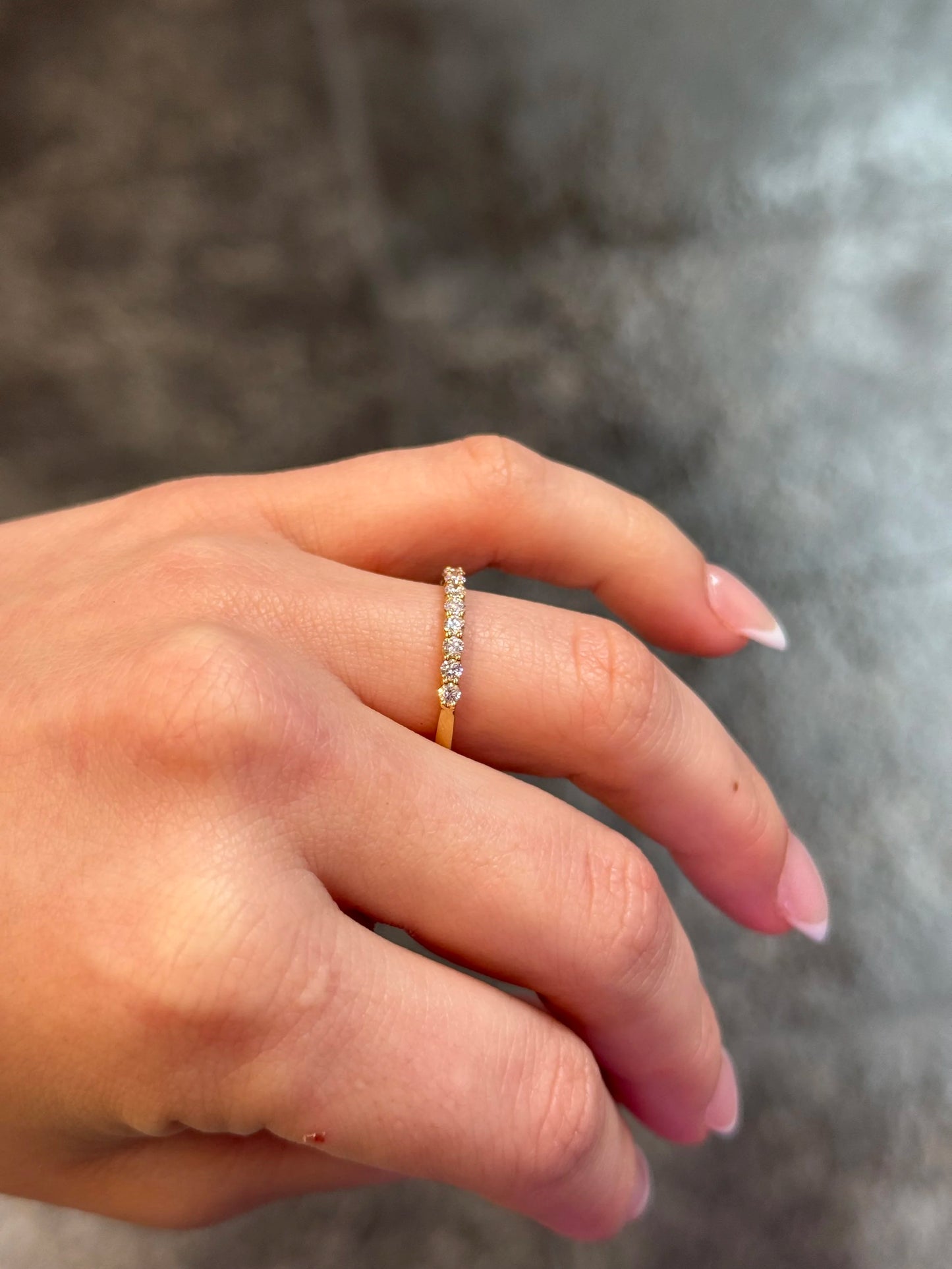 Ladies Yellow Gold "U" Shaped Halfway Diamond Wedding Band
