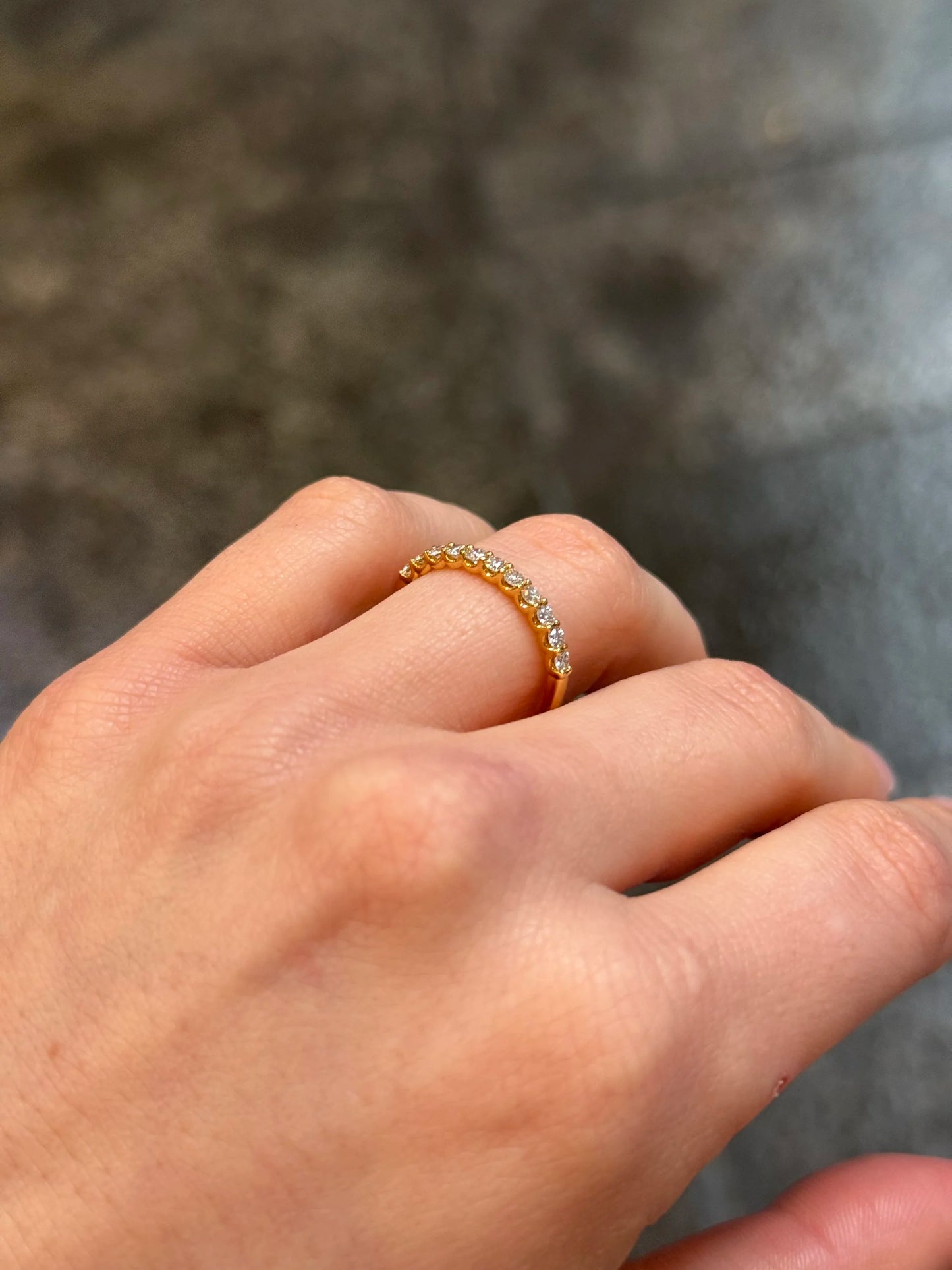 Ladies Yellow Gold "U" Shaped Halfway Diamond Wedding Band