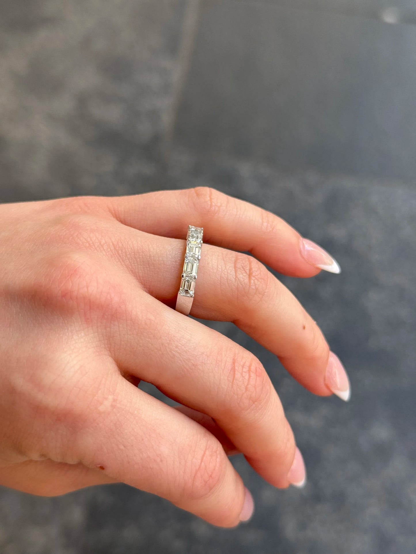 Ladies East to West Emerald Wedding Band