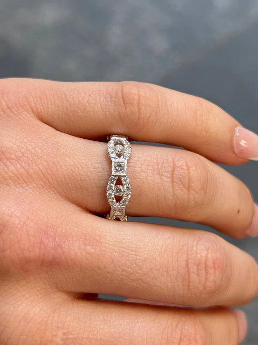 Ladies Milgrain Round and Princess Diamond Wedding Band