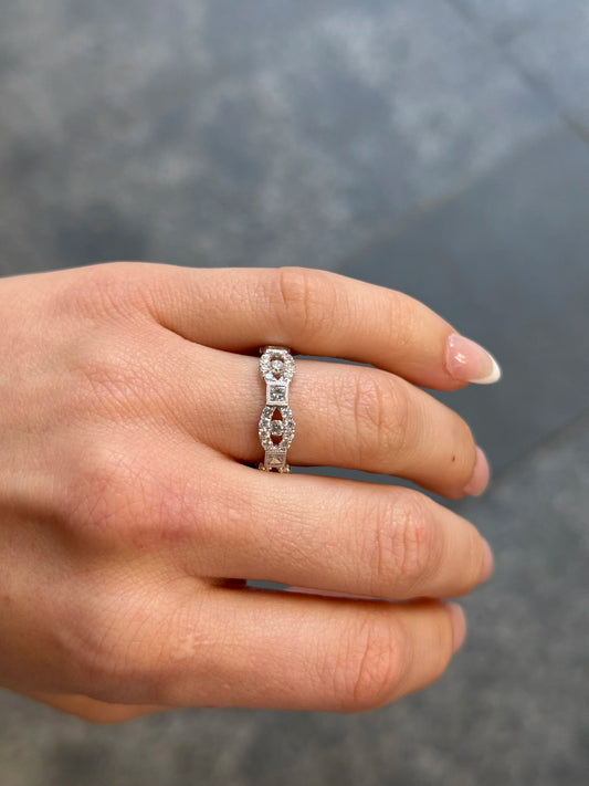 Ladies Milgrain Round and Princess Diamond Wedding Band