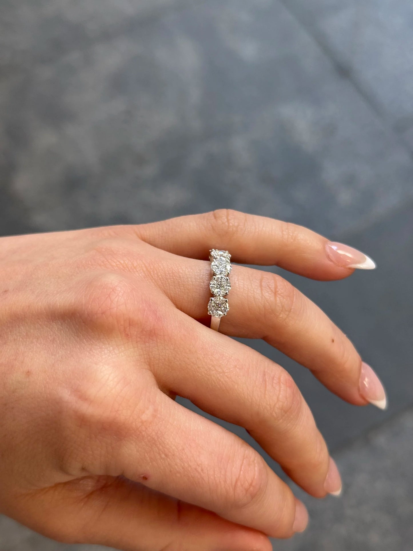 Ladies Five Stone Round Cluster Wedding Band