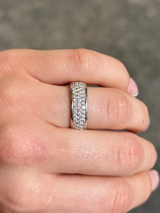 Ladies Three Row Pave Set Eternity Wedding Band