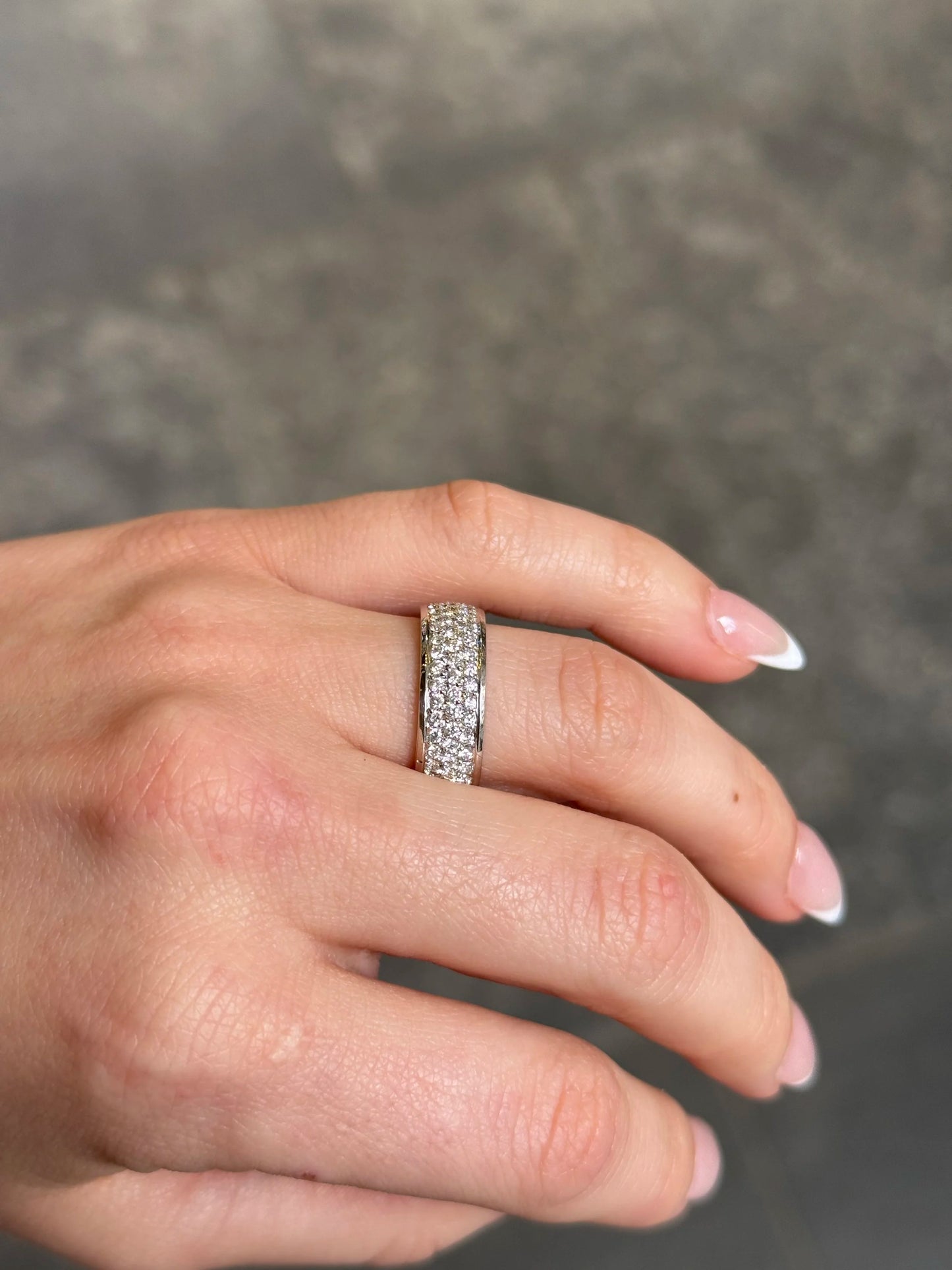 Ladies Three Row Pave Set Eternity Wedding Band