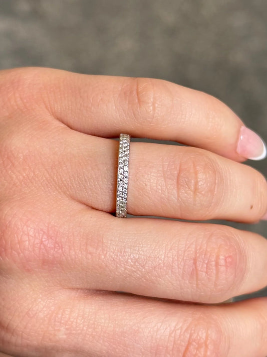 Ladies Two Row Pave Set Eternity Wedding Band