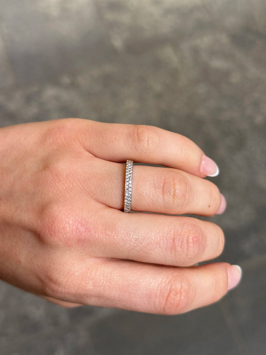 Ladies Two Row Pave Set Eternity Wedding Band