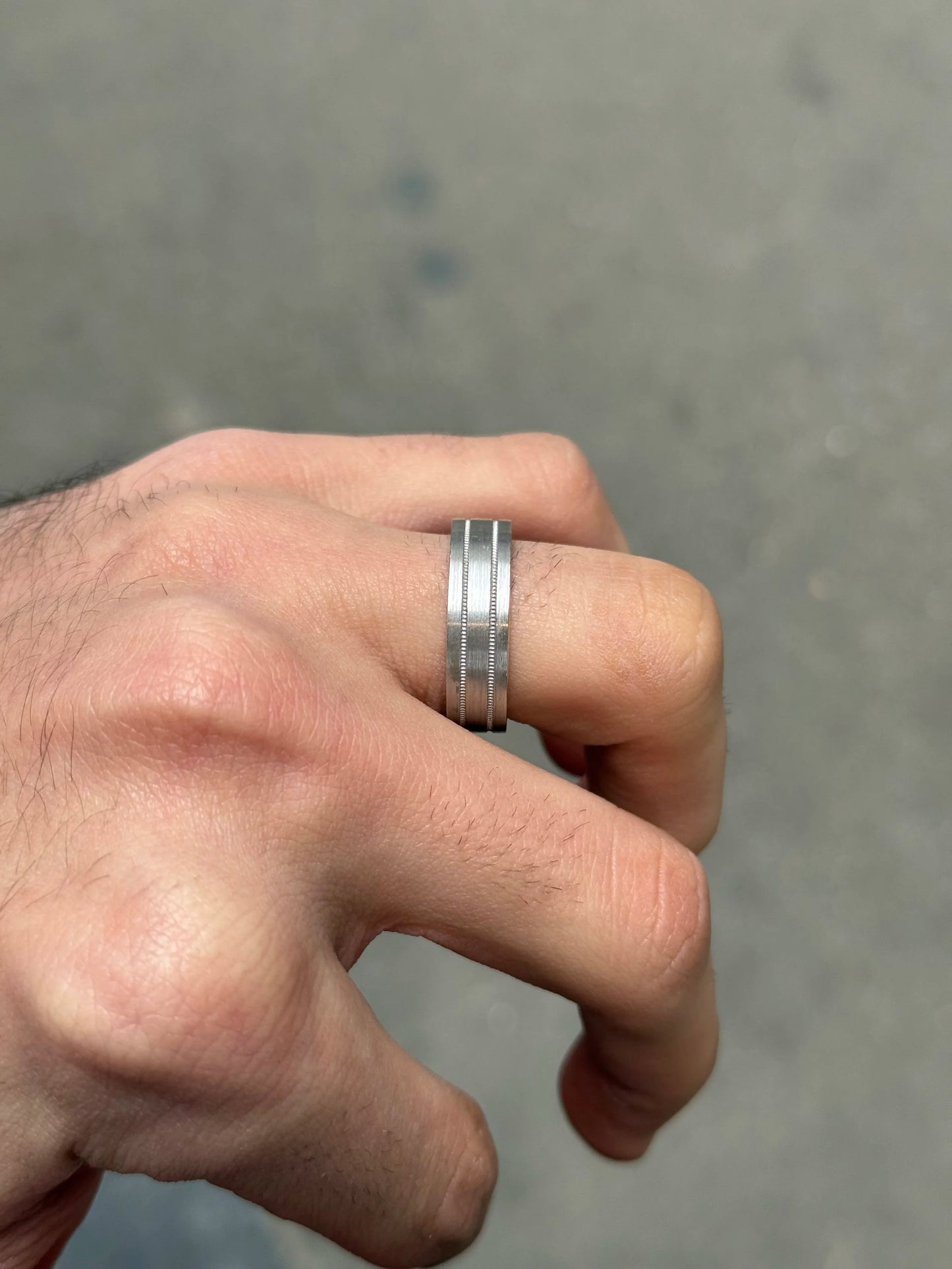 Men's Flat 2 Row Beveled Wedding Band