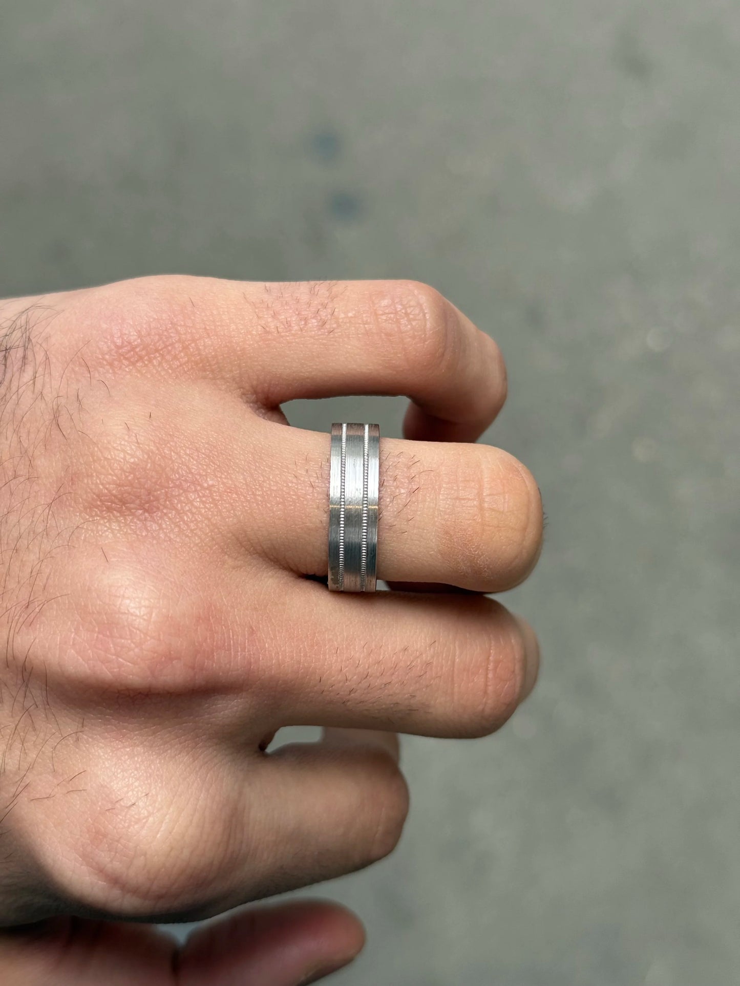 Men's Flat 2 Row Beveled Wedding Band