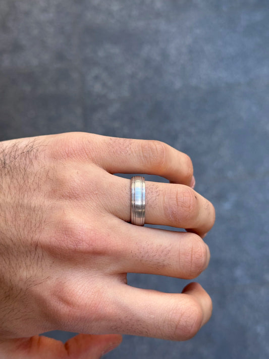 Men's 2 Row Polish Finish and Matte Finish Wedding Band