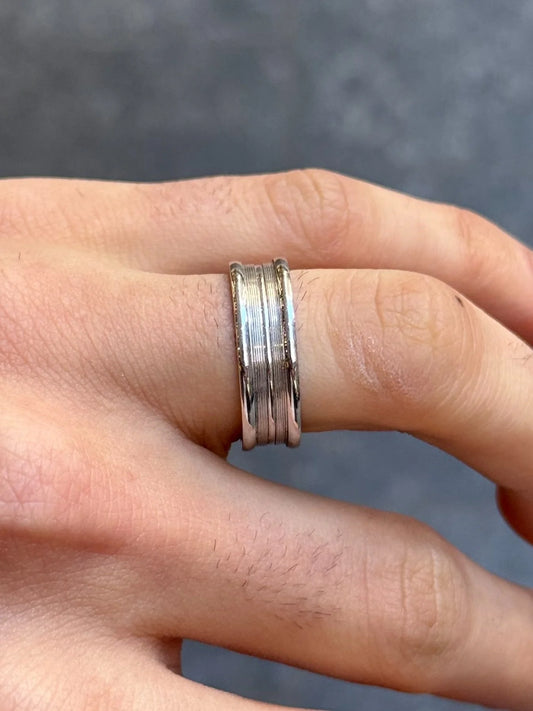 Men's Indented Matte and 3 Row Polish Wedding Band