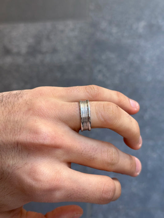 Men's Indented Matte and 3 Row Polish Wedding Band