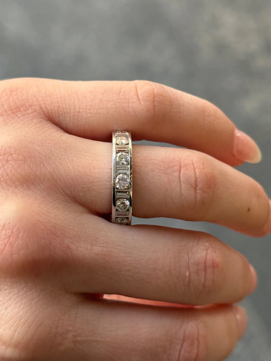 Ladies Round and Baguette Eternity Channel Set Wedding Band