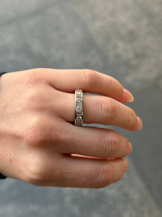 Ladies Round and Baguette Eternity Channel Set Wedding Band