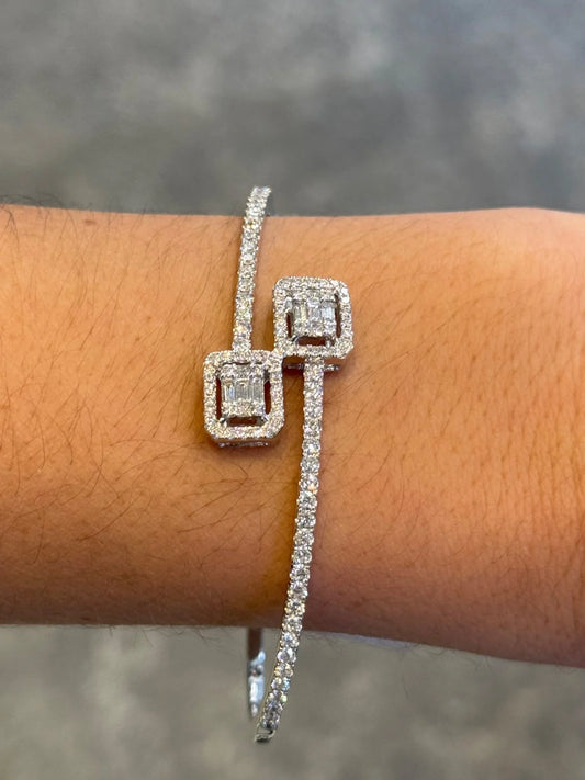 Ladies Double Emerald Shaped Cluster Bangle Bracelet