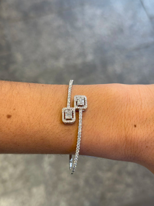 Ladies Double Emerald Shaped Cluster Bangle Bracelet