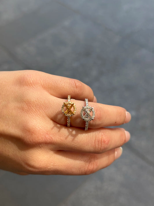 Ladies Halo and Side Diamond Engagement Ring