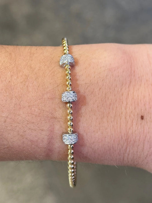 Ladies Three Diamond Piece and Gold Ball Style Bangle