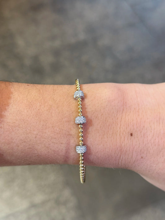 Ladies Three Diamond Piece and Gold Ball Style Bangle