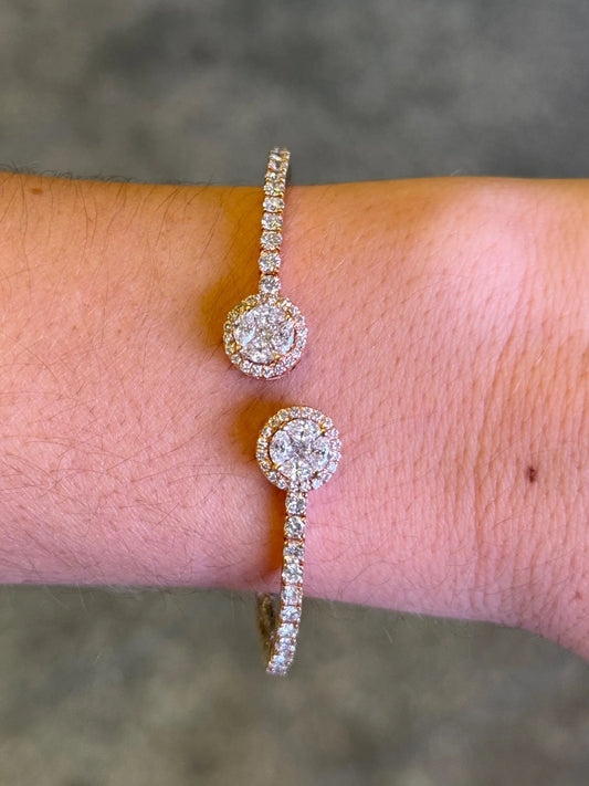 Ladies Two Round Diamond Cluster Cuff with Halo