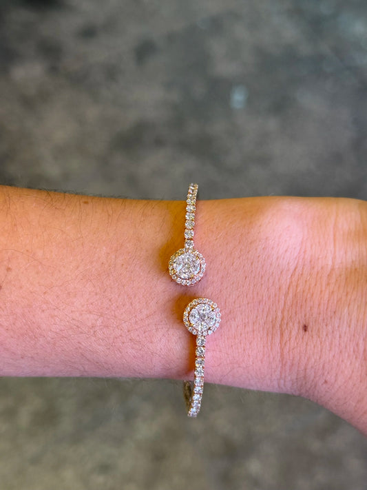 Ladies Two Round Diamond Cluster Cuff with Halo