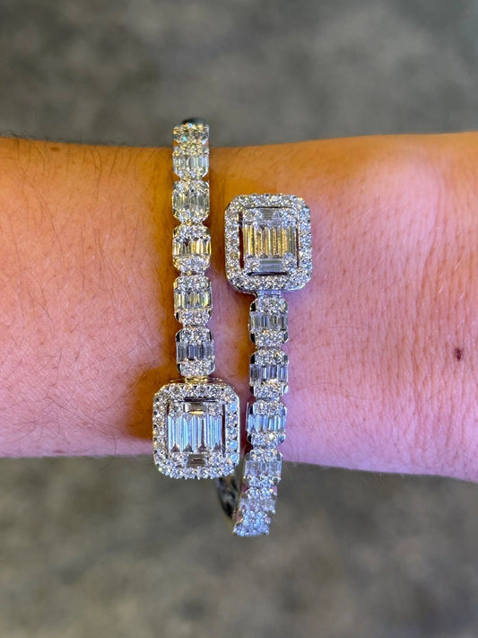 Ladies Large Fancy Baguette and Round Diamond Bangle